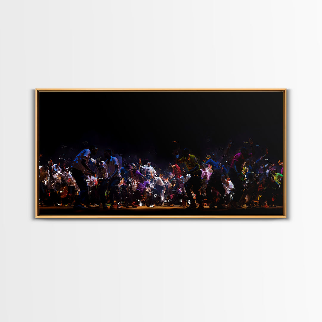 Night Festival African Dance Troupe Canvas Print, Dramatic Black Wall Art, Cultural Celebration Decor, Afrocentric Artwork