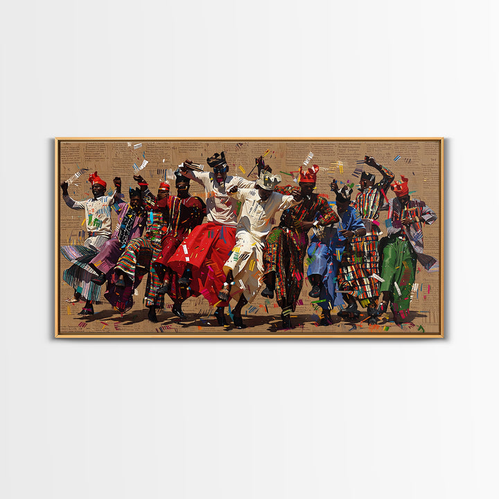 Traditional African Dance Ceremony Wall Art, Colorful Tribal Festival Print, Afrocentric Culture Decor, Patterned Costume Canvas
