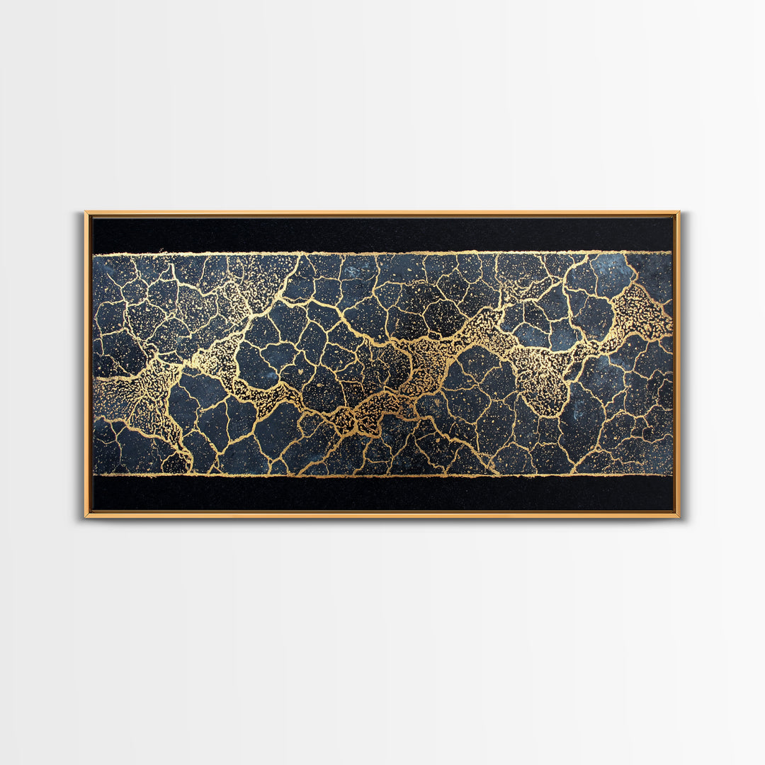 Black And Gold Crackle Abstract Wall Art, Luxury Geometric Texture Print, Modern African Inspired Decor For Elegant Homes