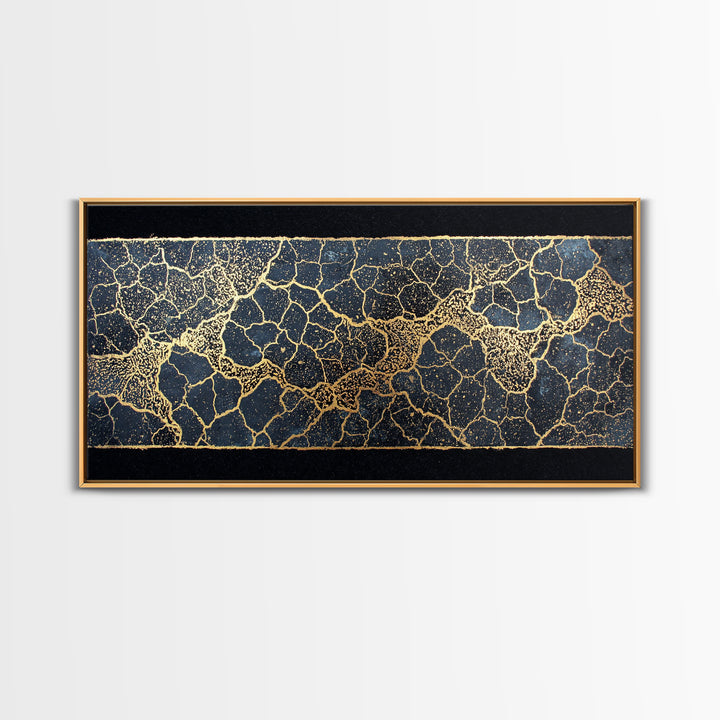 Black And Gold Crackle Abstract Wall Art, Luxury Geometric Texture Print, Modern African Inspired Decor For Elegant Homes