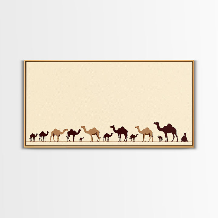 Minimalist Camel Caravan Silhouettes, African Safari Art Canvas Print, Desert Wall Art, Neutral Boho Living Room Decor Gift