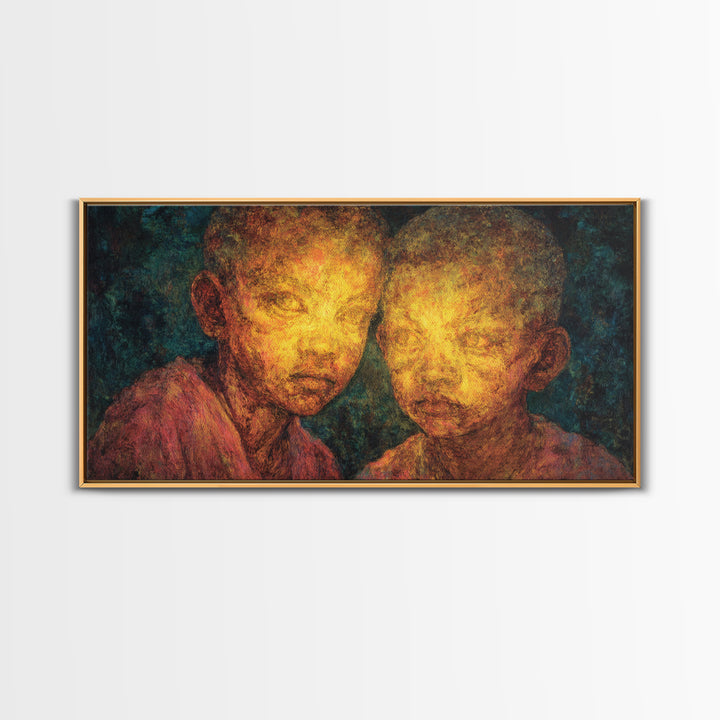Glowing Portrait Of Two African Children Wall Art, Black People Art, Cultural Art Print, Emotional Contemporary Canvas Decor