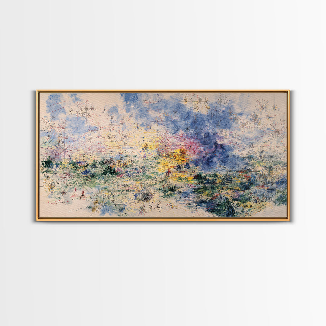 Dreamy Blue Wildflower Meadow Wall Art, Nature Scene Art, Soft Abstract Landscape, Feminine Wall Decor, Large Decor Art Gift