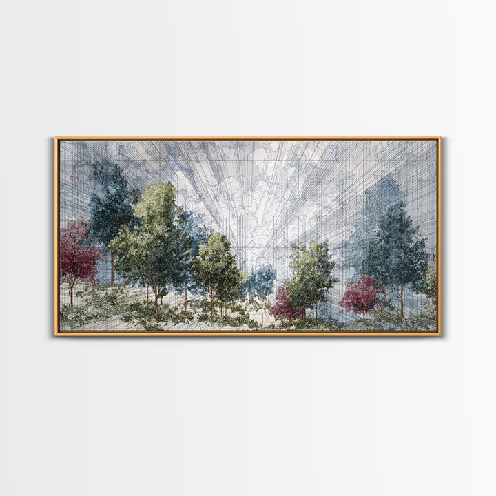 Abstract Urban Forest Canvas Print, Dreamy Nature Scene Art, Modern African Inspired Wall Decor, Blue Green Office Decor