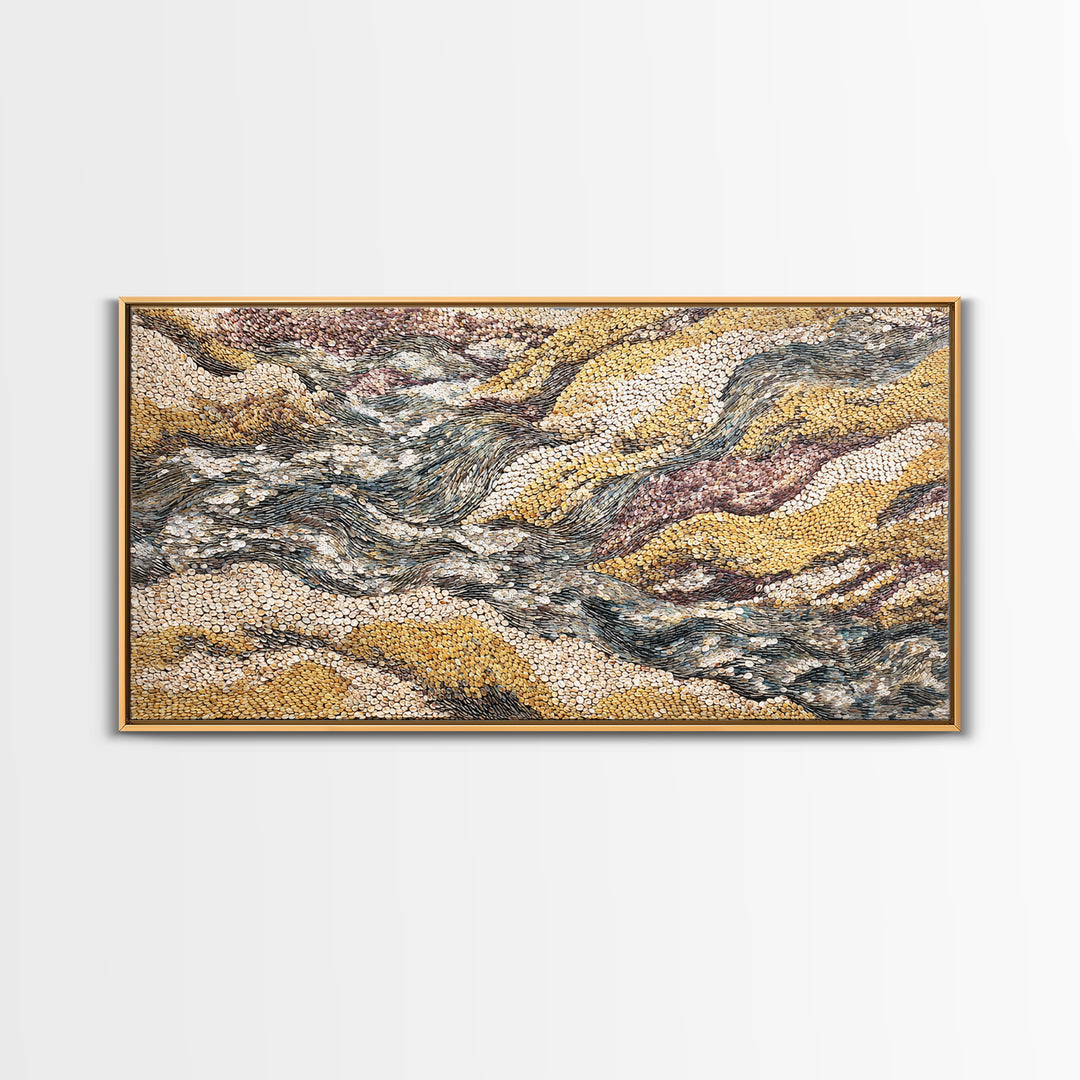 Ochre Gray Textured Waves Wall Art, Abstract African Landscape, Earth Tone Decor, Large Statement Neutral Modern Canvas Print