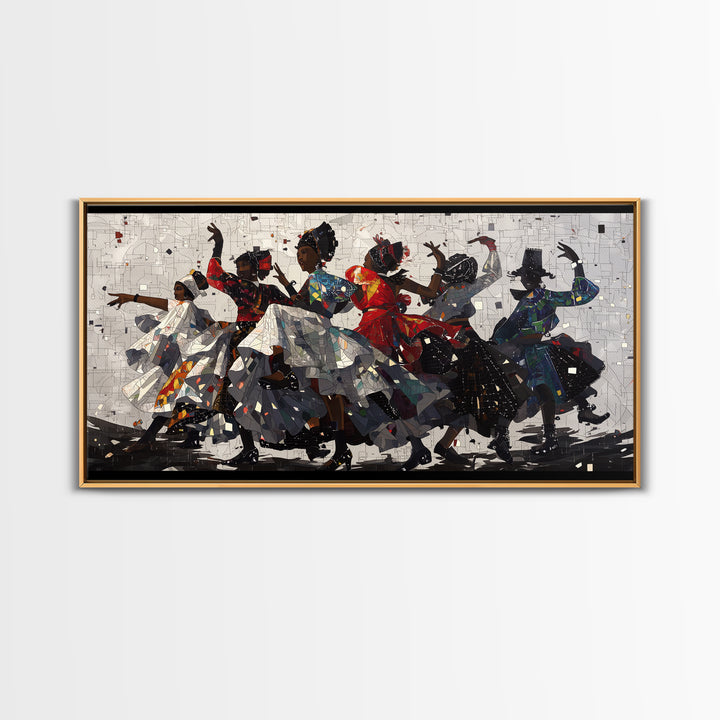 African Women Dancing In Colorful Dresses Wall Art, Afrocentric Culture Decor, Black Women Art, Tribal Dance Canvas Print