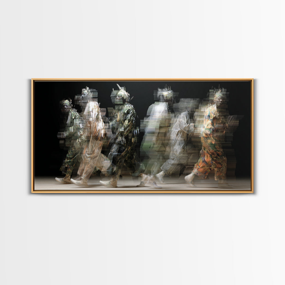 Ethereal African Masquerade Dancers Canvas Print, Abstract Tribal Art, Cultural Wall Decor, Modern Afrocentric Wall Art Decor