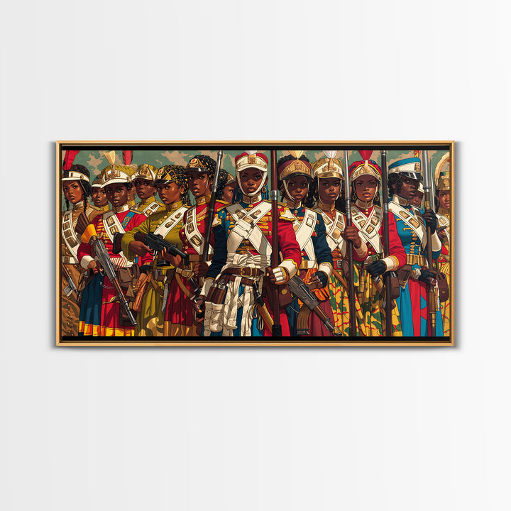 Regal African Women Warriors In Uniform Wall Art, African Women Art, Royal Tribal Decor, Black Female Canvas Print For Home Decor