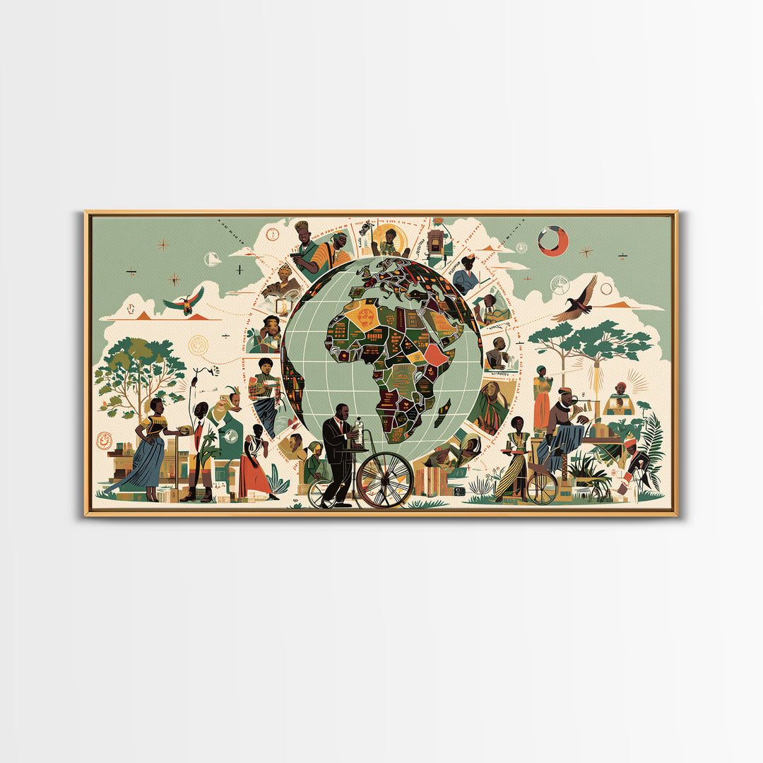 Illustrated Africa Globe Community Wall Art, African Culture Art, Motherland Map Decor, Afrocentric Home Decor Gift For Her