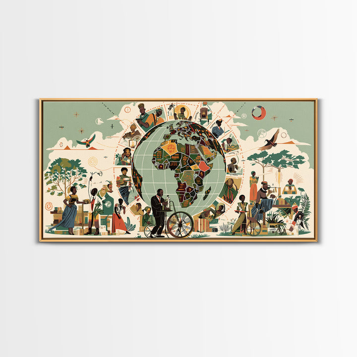 Illustrated Africa Globe Community Wall Art, African Culture Art, Motherland Map Decor, Afrocentric Home Decor Gift For Her