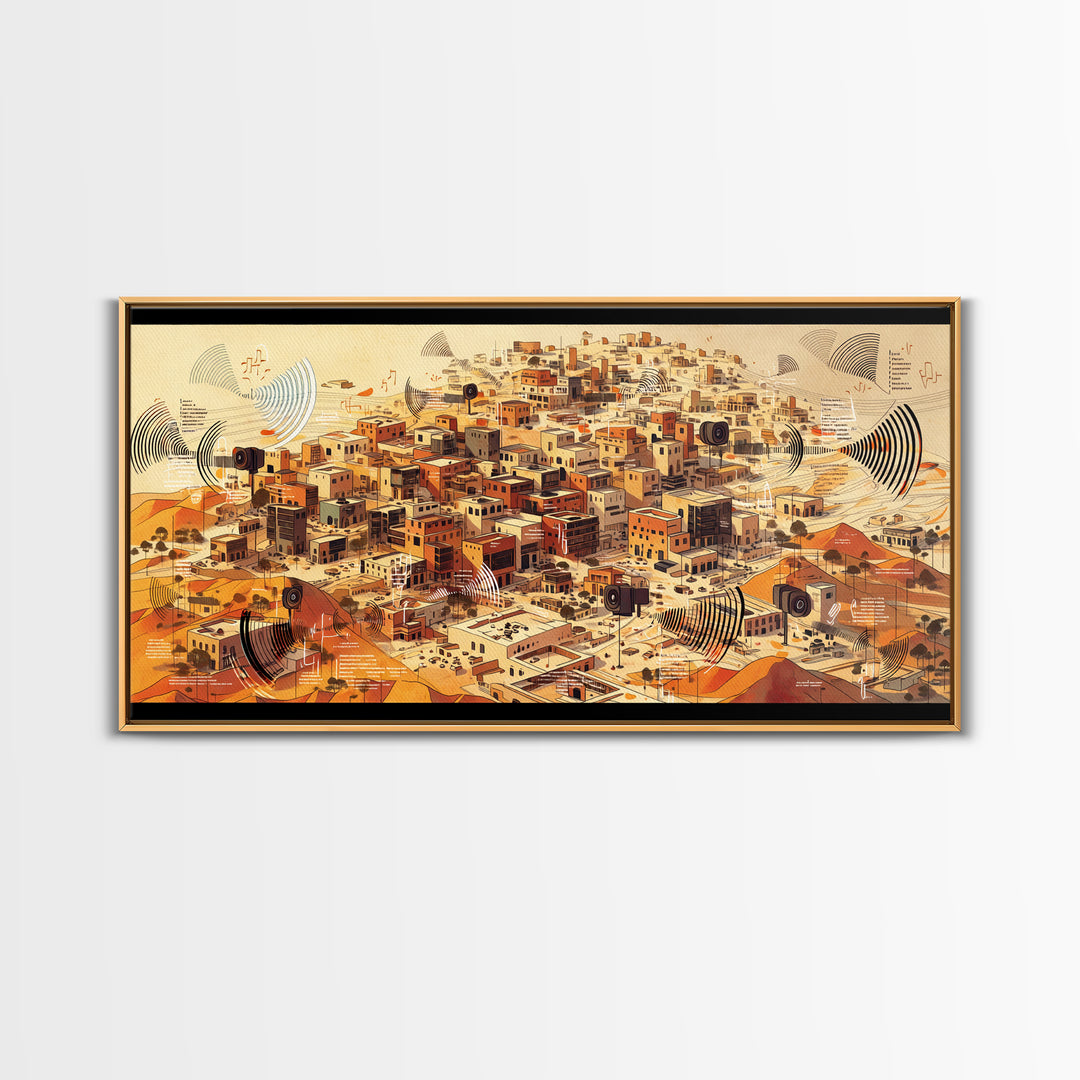 Sunlit Desert City Aerial Wall Art, African Landscape, Terracotta Architecture Print, Modern Boho Office Decor Gift For Him