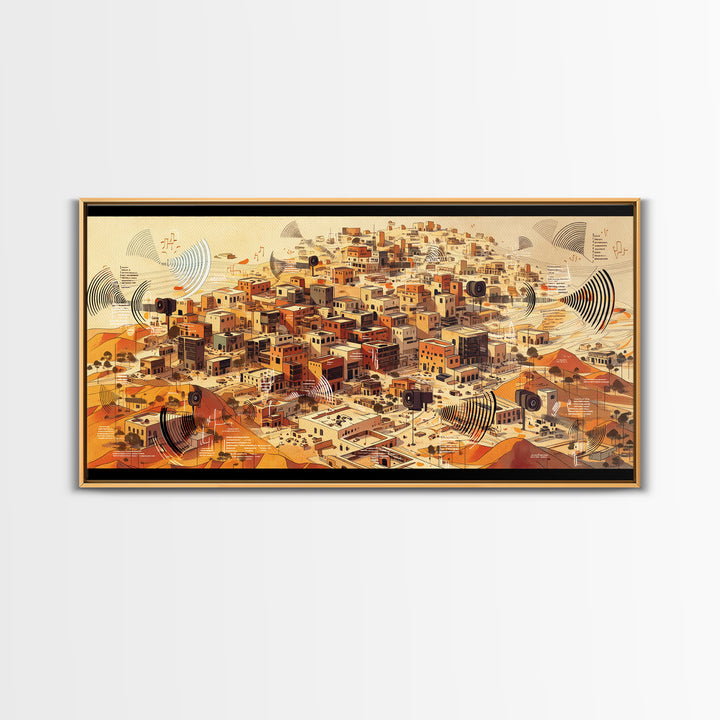 Sunlit Desert City Aerial Wall Art, African Landscape, Terracotta Architecture Print, Modern Boho Office Decor Gift For Him