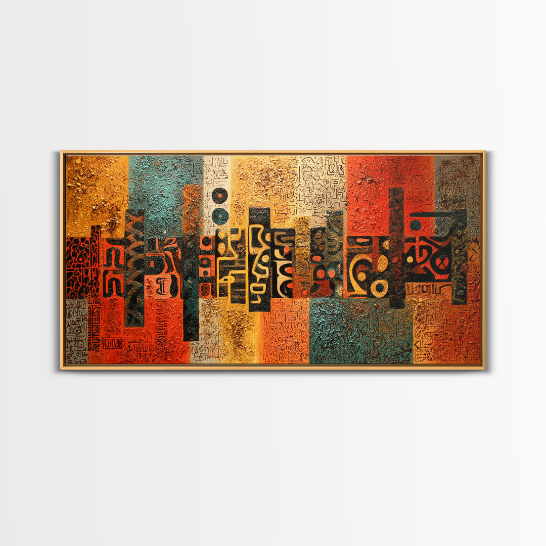 Abstract African Glyphs And Symbols Canvas Print, Tribal Art Decor, Earth Tone Wall Art, Modern Cultural Home Decor Gift