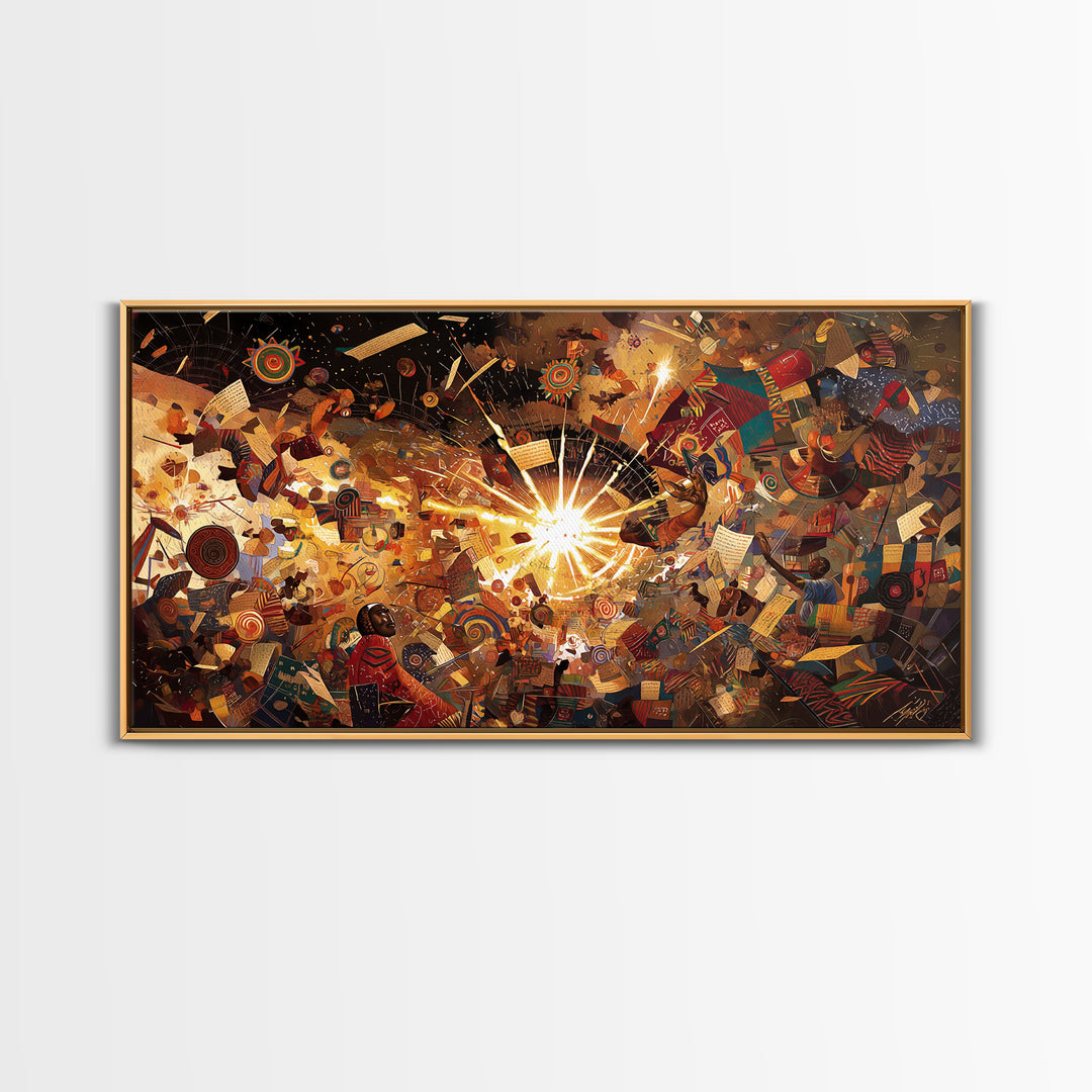 Radiant African Fabric Collage Wall Art, Abstract Tribal Patterns, Colorful Afrocentric Decor, Modern Cultural Art Print