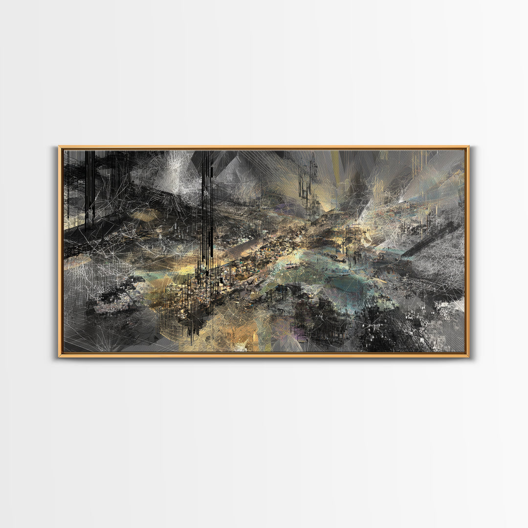 Moody Black And Gold Abstract Landscape Wall Art, Luxury Canvas Art, Modern Abstract Wall Art, Elegant Home Decor, Statement Piece
