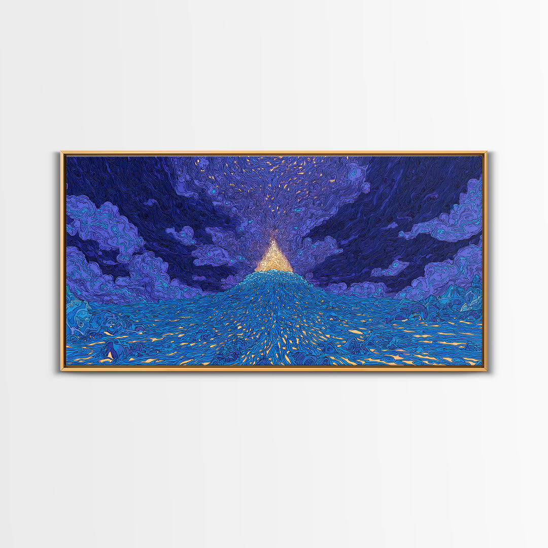 Glowing Golden Pyramid Over Blue Sea Wall Art, Mystical Wall Art, Spiritual Wall Decor, Dreamy Wall Art, Unique Home Decor