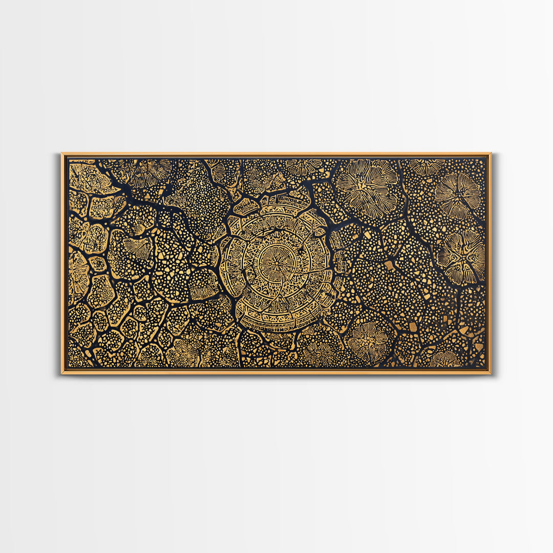 Gold African Tree Canvas Print, Abstract Tribal Map Pattern, Black And Gold Wall Decor, Boho Cultural Home Decor, Statement Wall Art