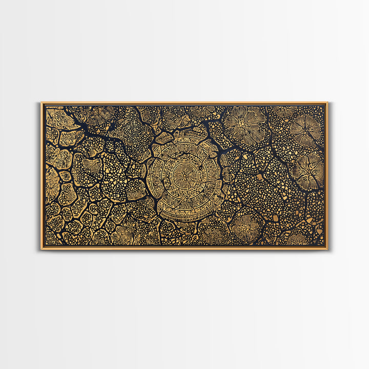 Gold African Tree Canvas Print, Abstract Tribal Map Pattern, Black And Gold Wall Decor, Boho Cultural Home Decor, Statement Wall Art