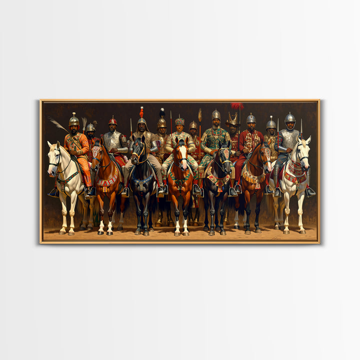 African Warrior Horsemen Canvas Print, Royal Cavalry Portrait Wall Art, Tribal Queen Decor, Bold Cultural Home Decor Gift