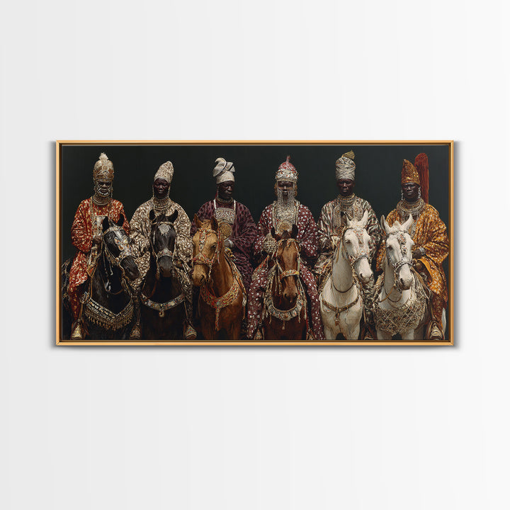 Royal African Horsemen Framed Canvas Print, Jeweled Cavalry Portrait Wall Art, Tribal Queen Decor, Luxury Home Decor Gift