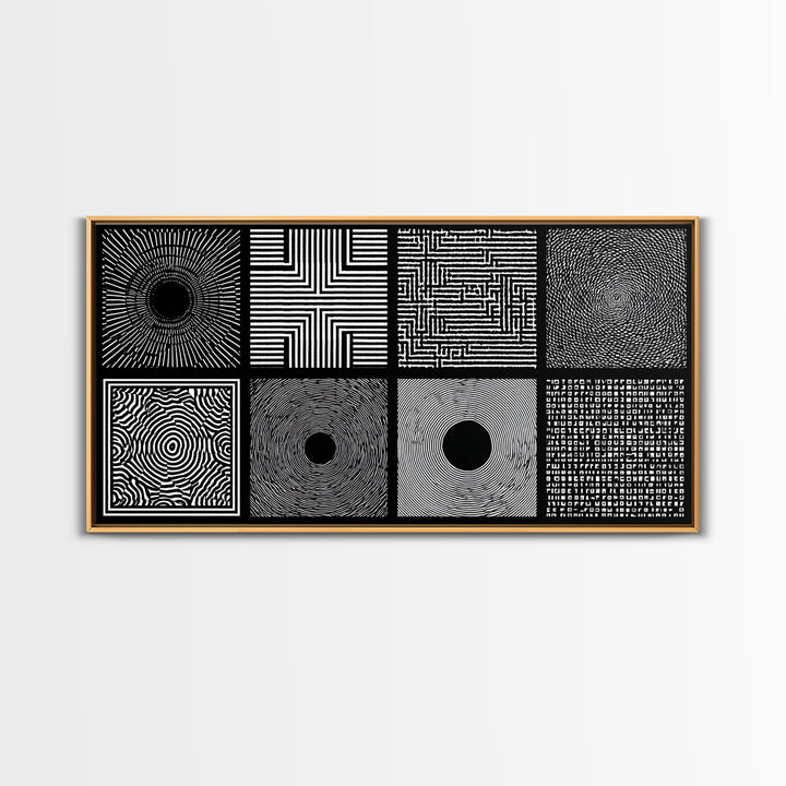Black White Optical Pattern Canvas Print, African Abstract Geometric Art, Minimalist Modern Wall Decor, Bold Home Decor Gift