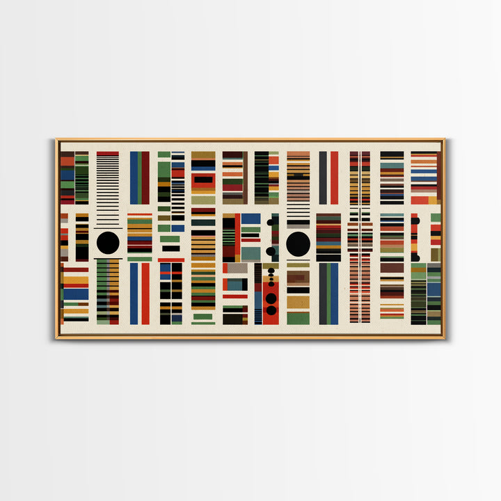 Minimalist African Textile Wall Art, Earth Tone Stripe Canvas Print, Kuba Inspired Geometric Decor For Modern Living Room