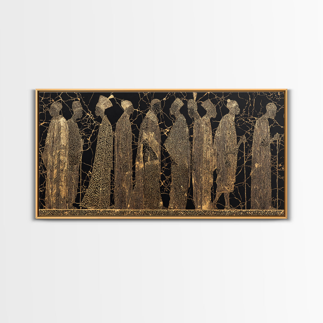 Gold African Women Silhouette Wall Art, Black And Gold Canvas Print, Elegant Feminine Afrocentric Decor For Living Room Gift