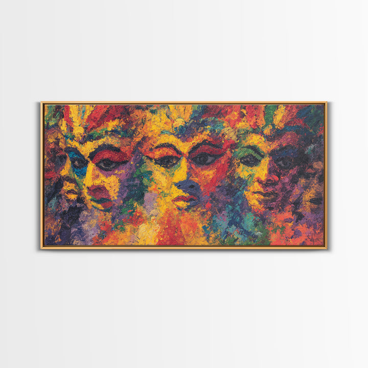 Vibrant Abstract African Masks Wall Art, Modern African Art Print, Colorful Afrocentric Decor, Tribal Face Canvas Print Gift