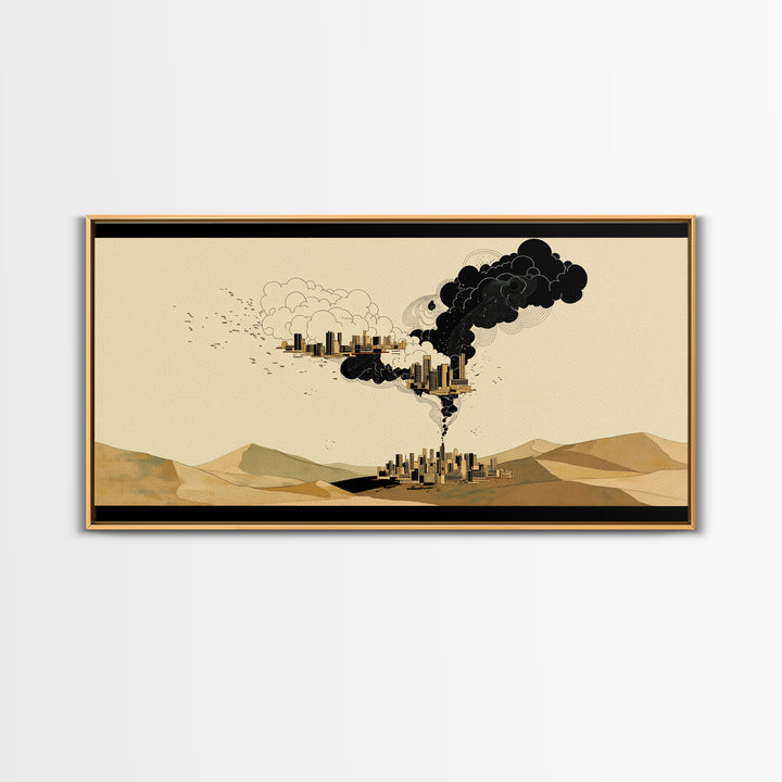 Desert Smoke Cityscape Wall Art, Afrofuturism Decor, Industrial Skyline, Dystopian Landscape, Modern Canvas Art Print Decor