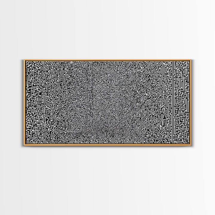 Black And White Optical Maze Room Wall Art, Abstract Geometric Pattern Print, Modern Minimalist Office Decor, Bold Canvas
