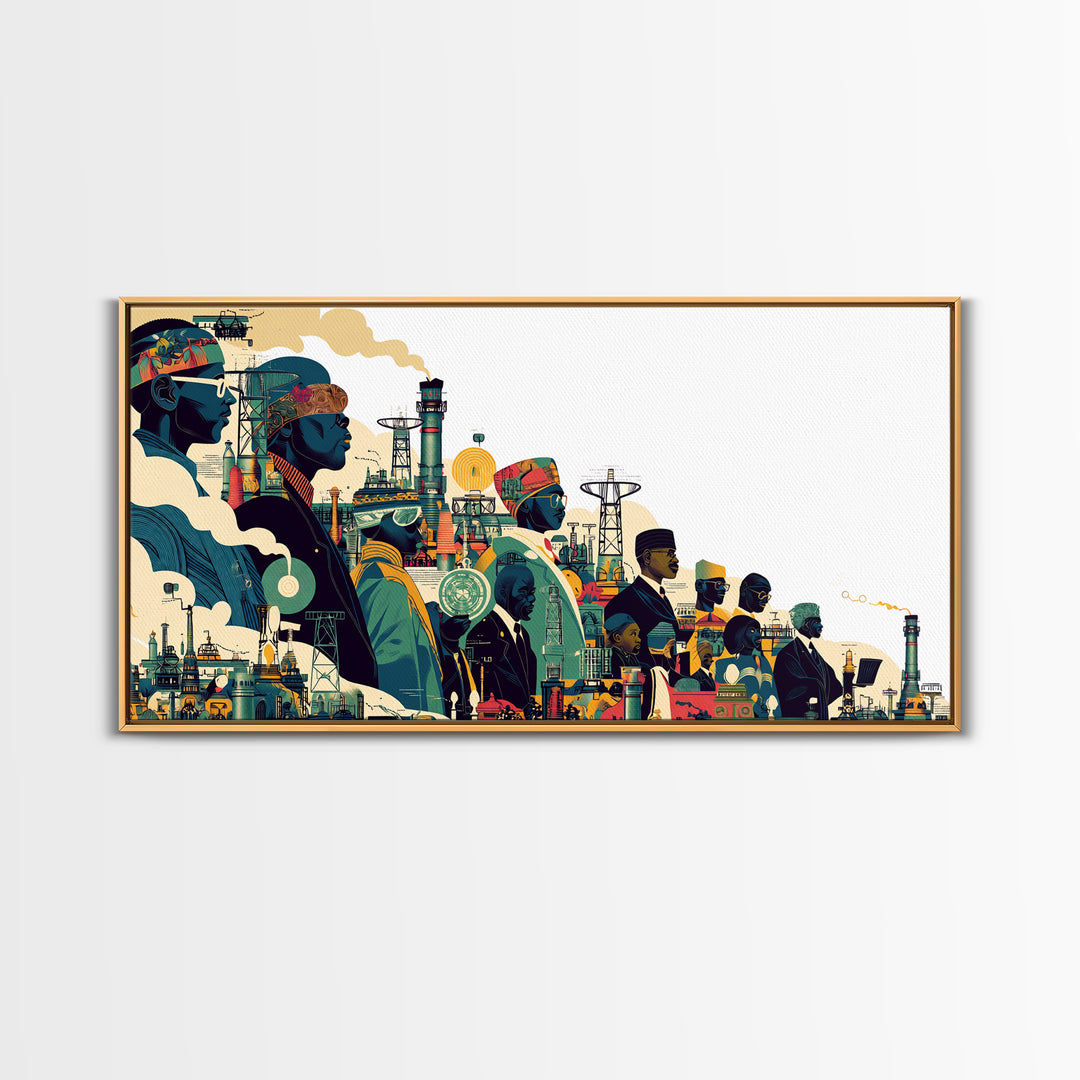 Afrofuturist African City Procession Wall Art, Black Culture Art, Modern African Art, Afrocentric Decor, Statement Canvas