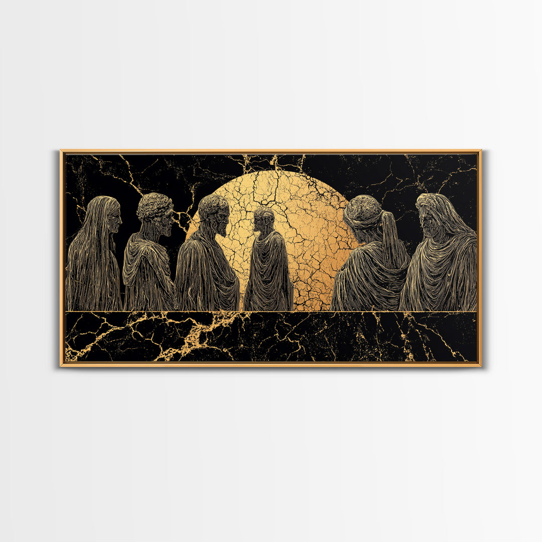 Golden Moon African Ancestor Figures Wall Art, Tribal Art Decor, Black And Gold Art, Spiritual Cultural Home Decor Statement Gift