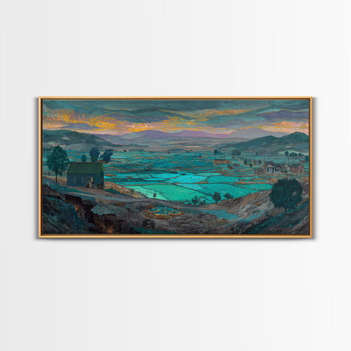 Turquoise African Valley Landscape Canvas Print, Serene Nature Scene Art, Africa Wall Decor, Large Living Room Painting Gift