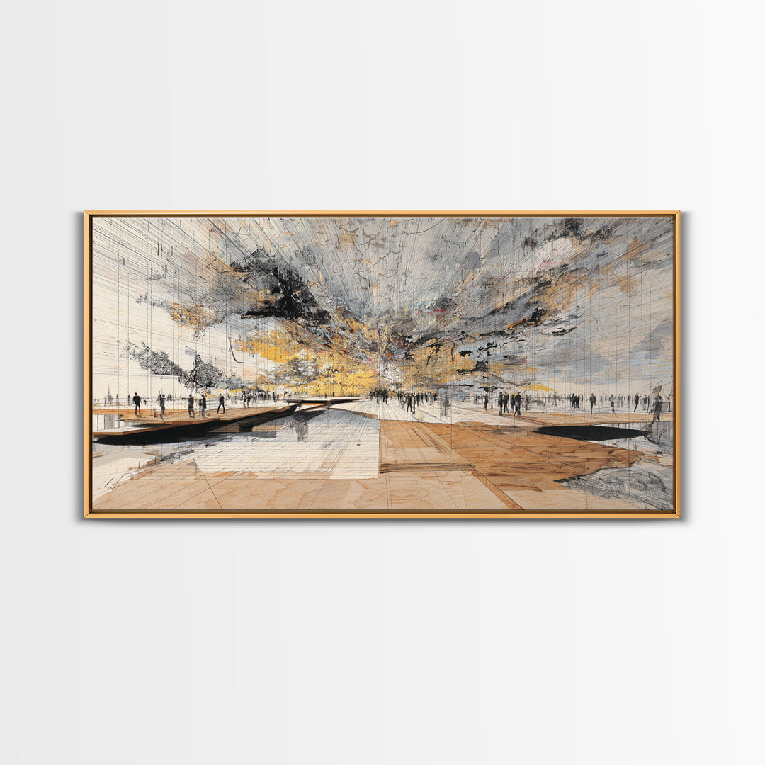 Stormy Urban Horizon Wall Art, Abstract African Inspired Cityscape Canvas Print, Modern Office Decor For Living Room Decor