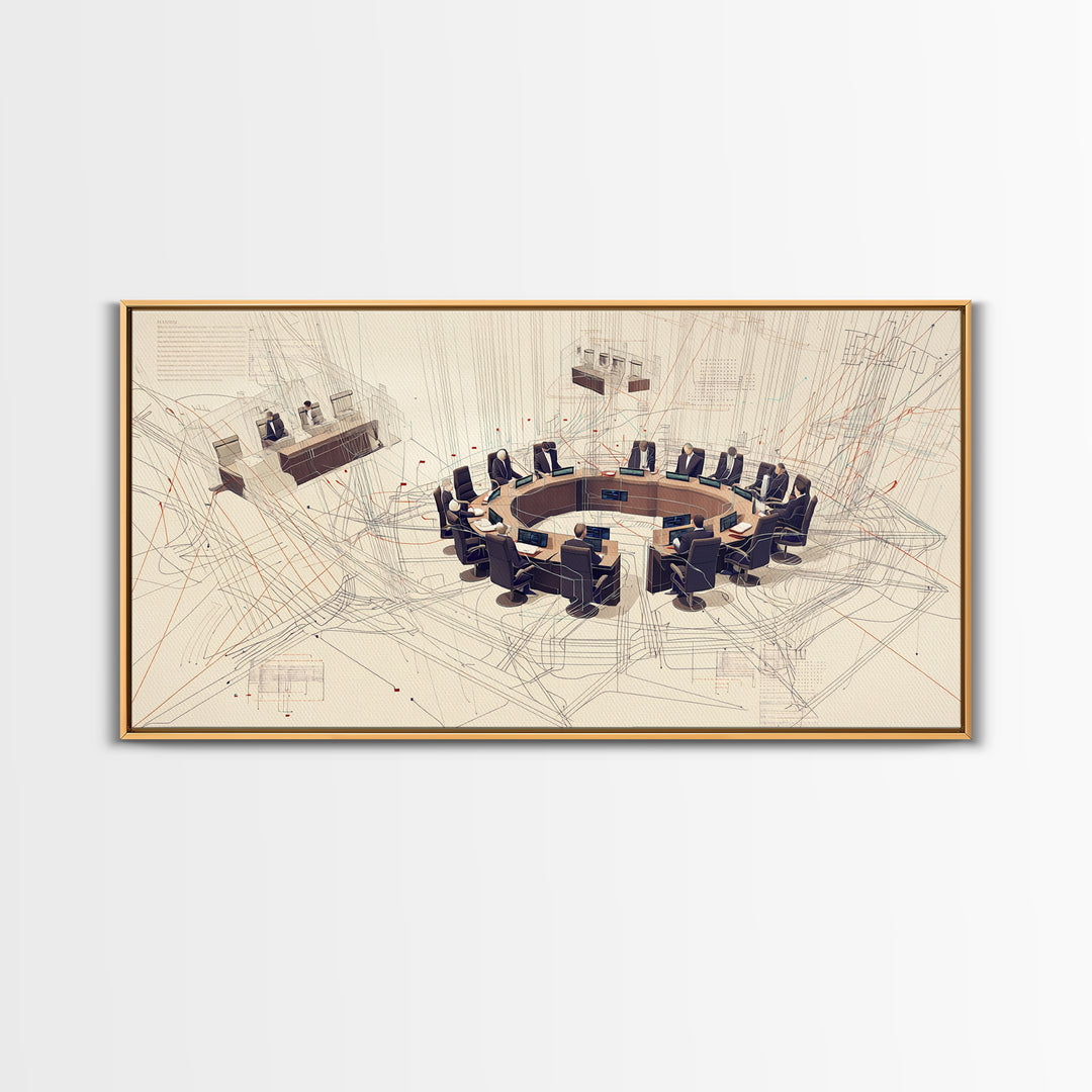 Futuristic Council Chamber Wall Art, Modern Office Canvas Print, Abstract Conference Room Decor For Executive Boardroom Spaces