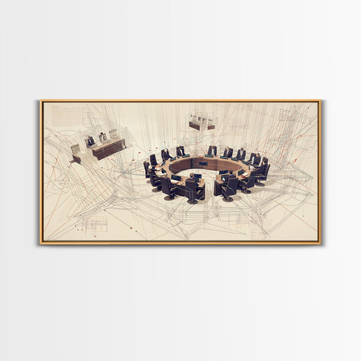 Futuristic Council Chamber Wall Art, Modern Office Canvas Print, Abstract Conference Room Decor For Executive Boardroom Spaces