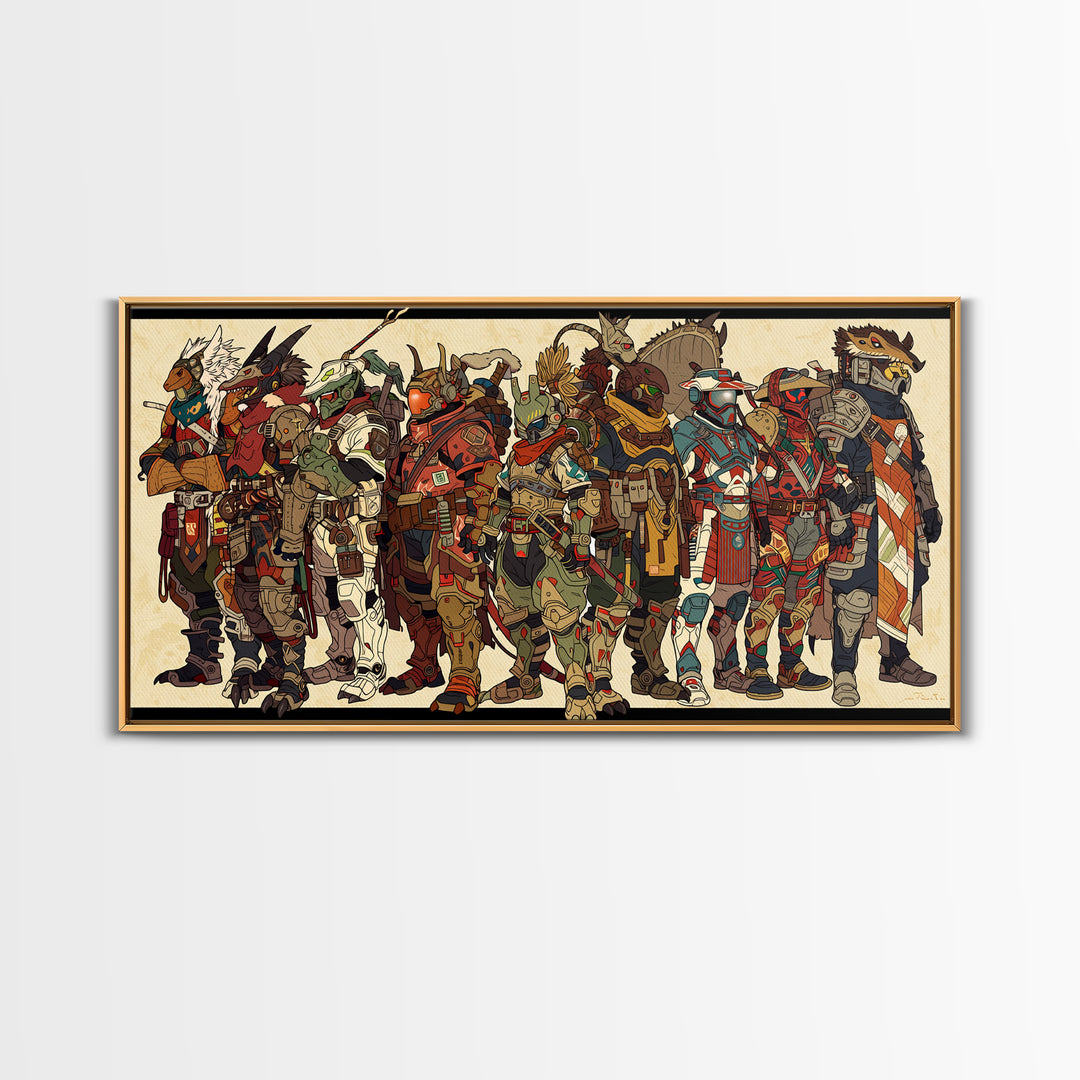 Masked Animal Tribe Wall Art, African Warrior Art Canvas Print, Tribal Fantasy Illustration Decor For Bold Home Gallery Room