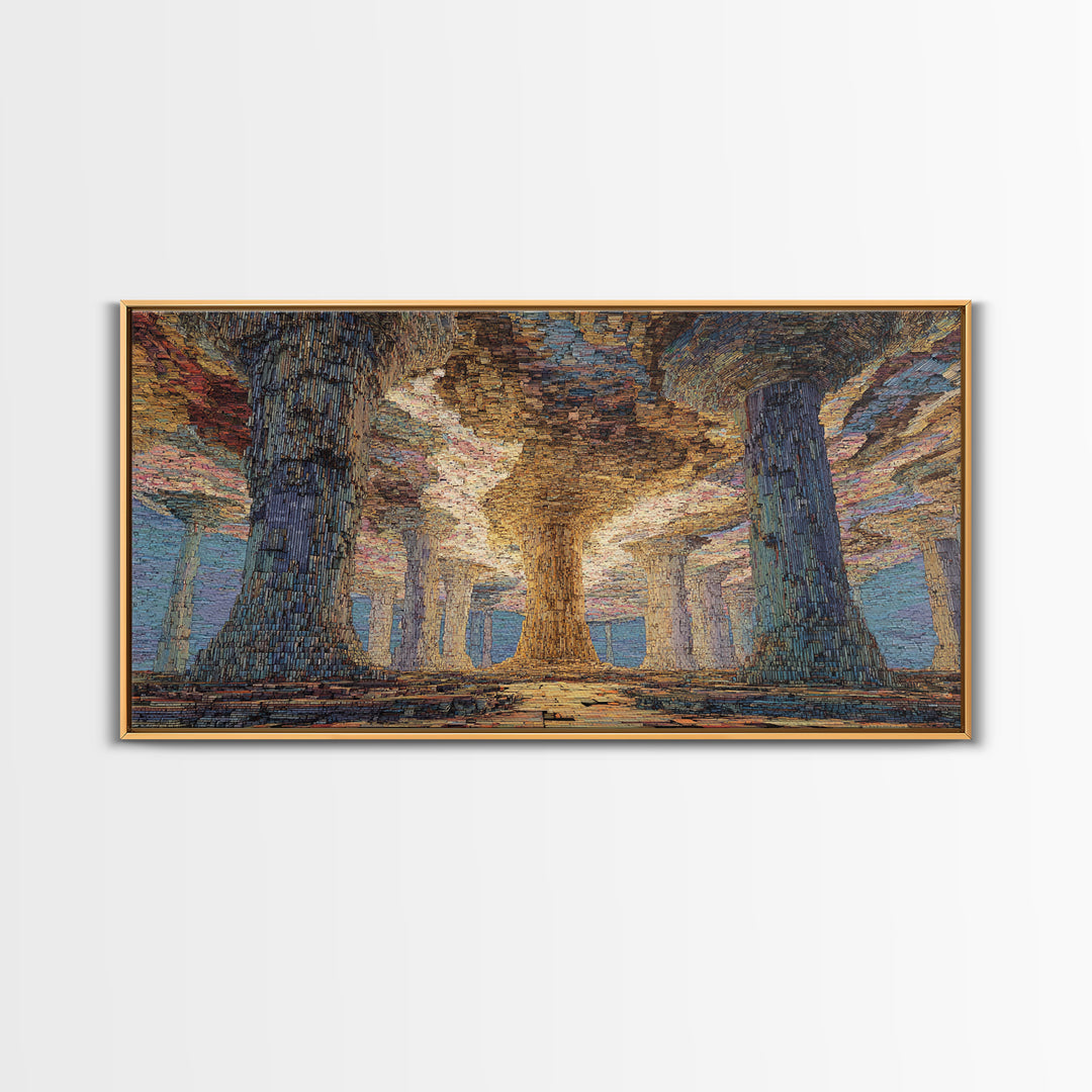 Mystic Giant Tree Forest With Textured Canopy Framed Canvas Print, Jungle African, Dreamy Wall Art, Nature Scene Art, Decor