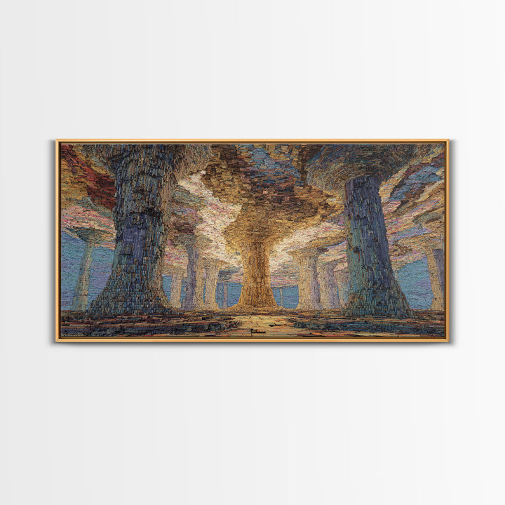 Mystic Giant Tree Forest With Textured Canopy Framed Canvas Print, Jungle African, Dreamy Wall Art, Nature Scene Art, Decor