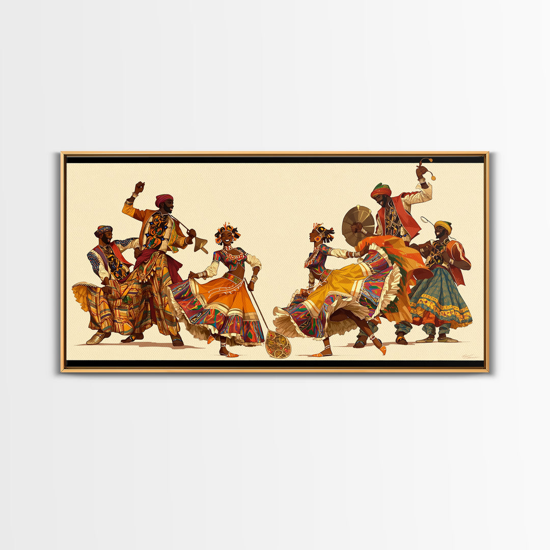 Joyful African Celebration Dancers Wall Art, Colorful Tribal Culture Print, Ankara Fabric Music Decor, Afrocentric Art Gift