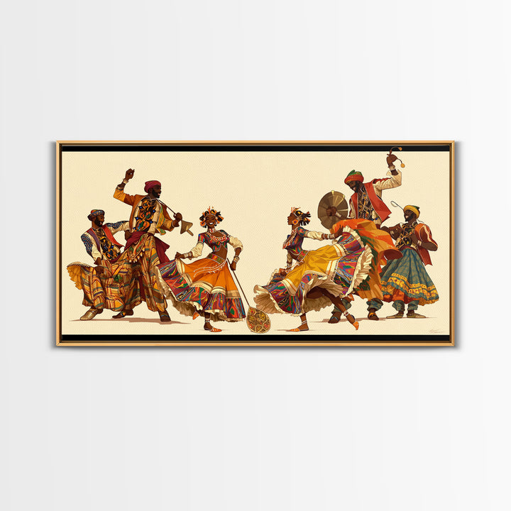 Joyful African Celebration Dancers Wall Art, Colorful Tribal Culture Print, Ankara Fabric Music Decor, Afrocentric Art Gift