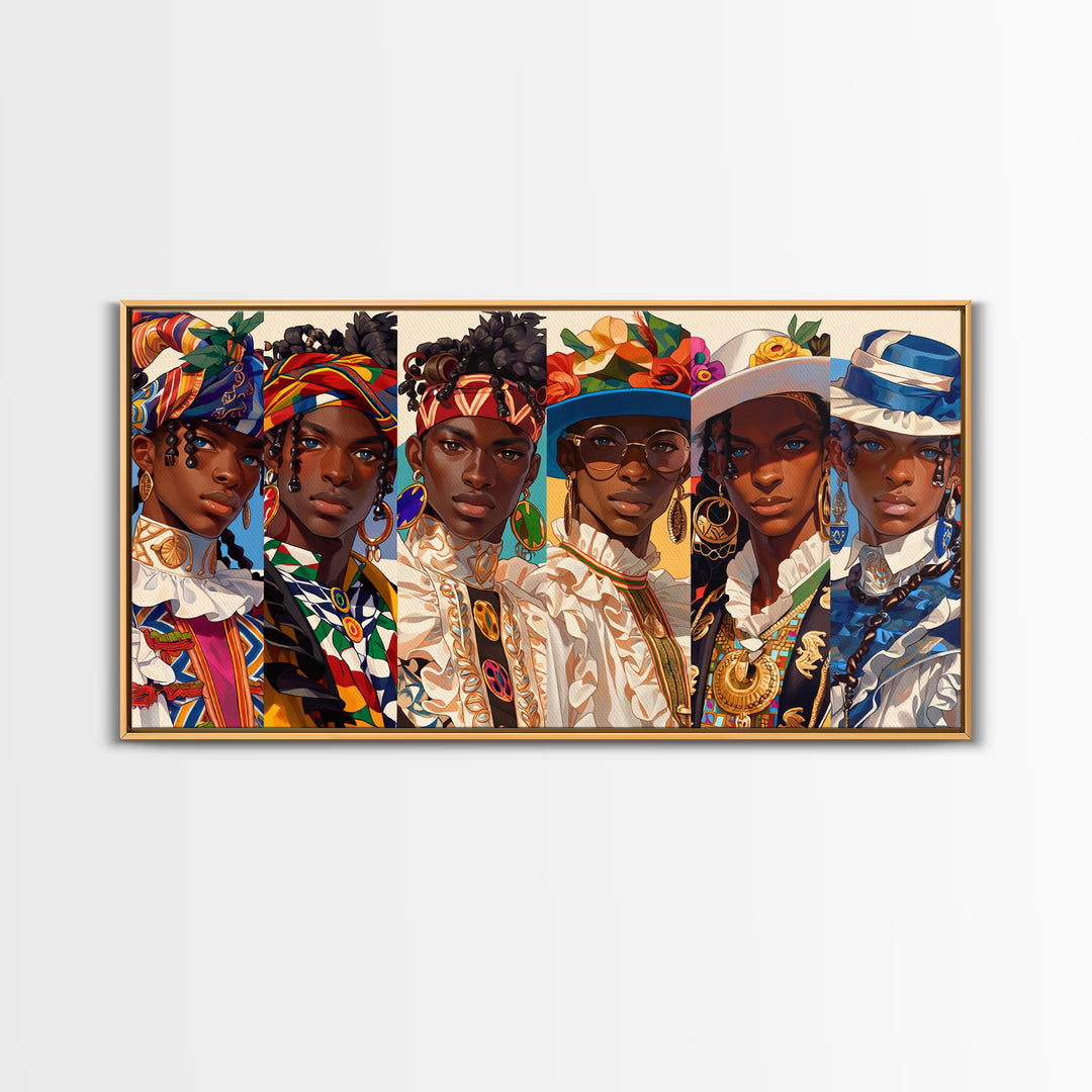 Elegant African Women In Hats And Headwraps Framed Canvas Print, Modern Fashion Portrait Wall Decor, Black Beauty Art Gift