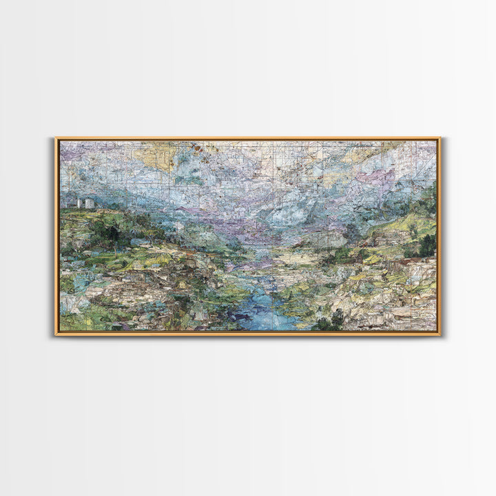 Large Abstract African Valley River Map Canvas Print, Earth Tone Landscape Wall Decor, Modern Textured Art For Living Room