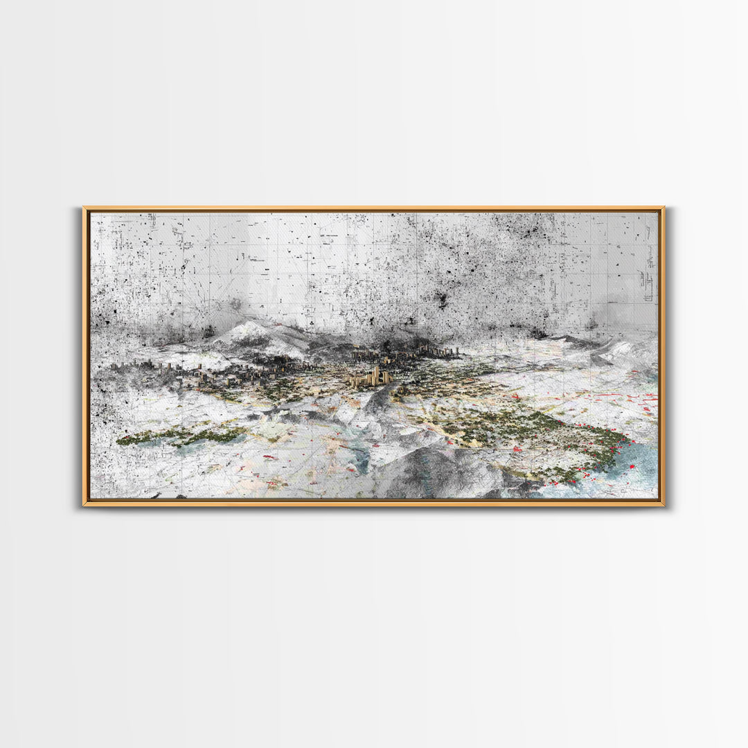 Monochrome Abstract Future City Wall Art, African Inspired Urban Landscape Print, Modern Office Decor, Large Canvas Decor