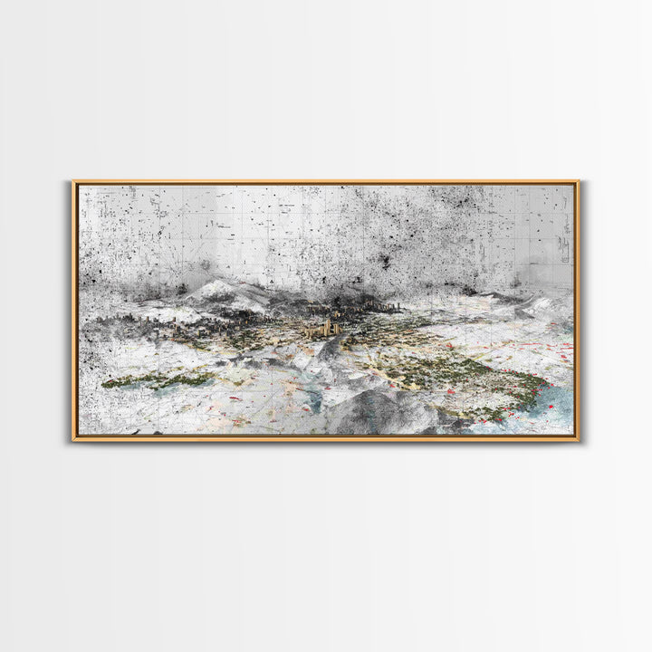 Monochrome Abstract Future City Wall Art, African Inspired Urban Landscape Print, Modern Office Decor, Large Canvas Decor