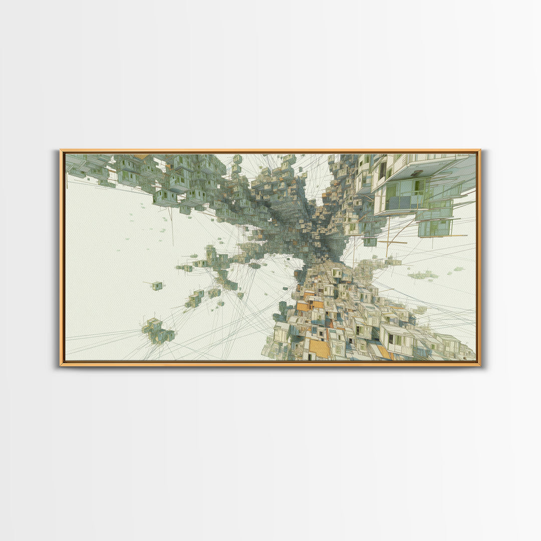Upside Down Futuristic City Canvas Print, African Inspired Surreal Architecture, Modern Abstract Wall Decor, Office Art Gift