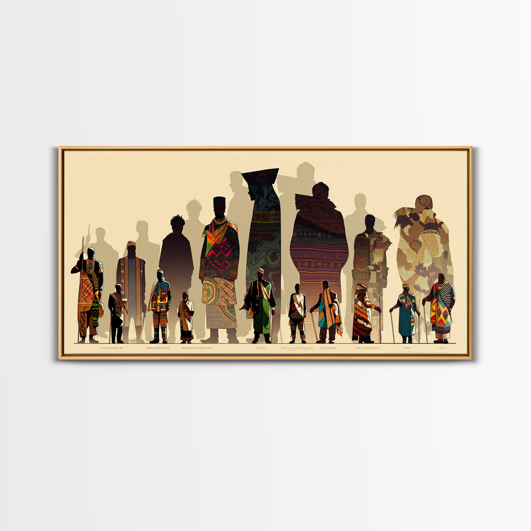 Tall African Fashion Silhouettes Wall Art, Ankara Textile Patterns, Cultural Portrait Canvas Decor, Afrocentric Home Decor
