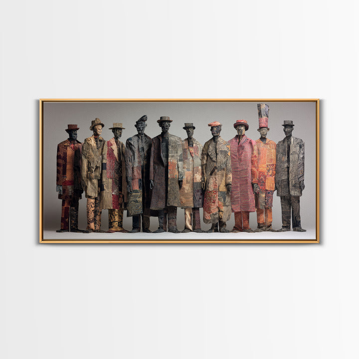 Abstract African Tribal Figures Framed Canvas Print, Textured Ethnic Wall Decor, Modern African Art, Cultural Home Decor