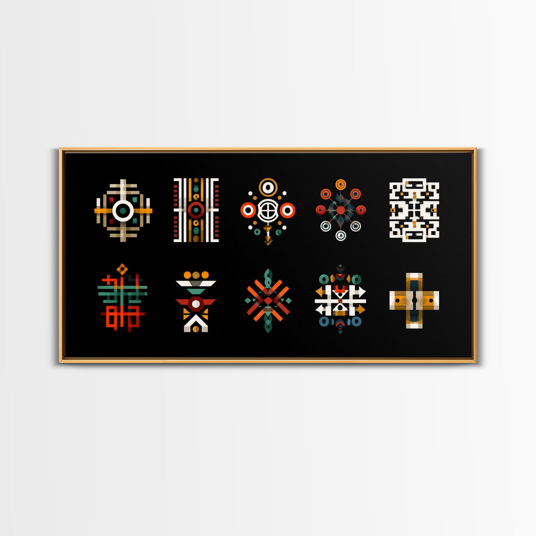 Modern African Geometric Symbols Wall Art, Abstract Tribal Patterns, Afrocentric Decor, Black Culture Art Canvas Print Set