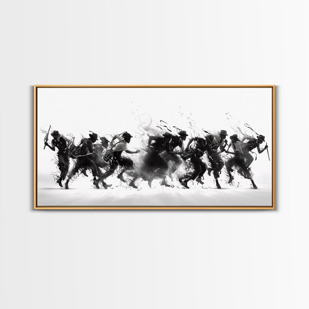 African Warrior Riders In Bold Black Ink Wall Art, Tribal Battle Canvas Print, Black And White Statement Decor Gift For Office